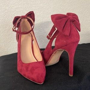 Women's high-heeled shoes with bow and bow borgoña (A-burgundy)